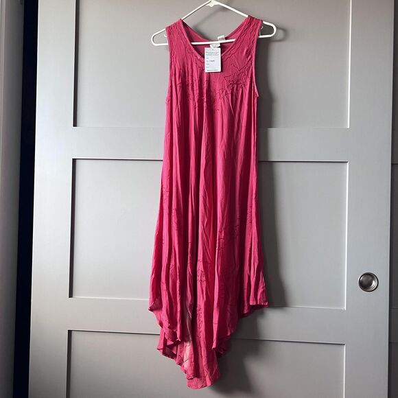 Venice Blue Dress Womens One Size Pink Embroidered Rayon Handkerchief Hem Boho - Picture 1 of 15